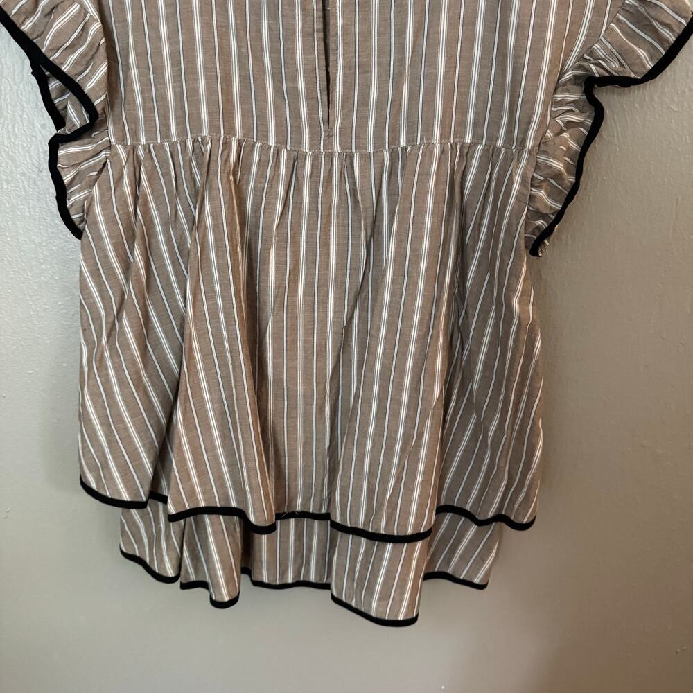 IVY JANE Brown and White Stripe Ruffle Sleeve Size Small casual comfort summer - Picture 7 of 7